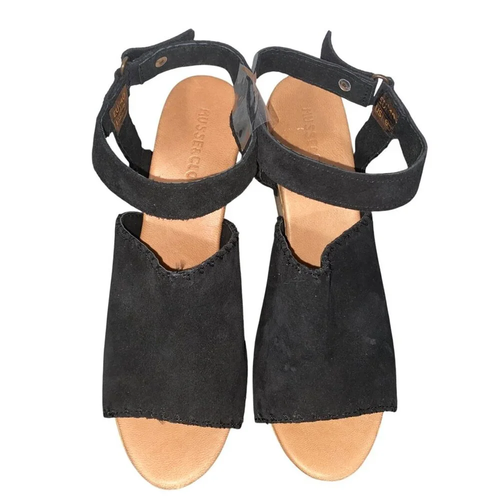 Musse & Cloud Hindix platform Wedge peep toe Sandal shoes black suede leather 9